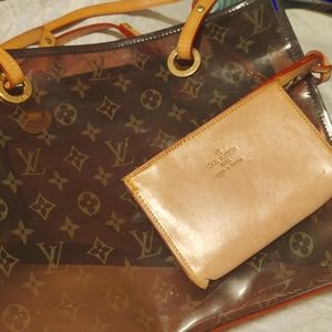 Louis Vuitton cabas cruise style clear copper hand bag with coin purse.